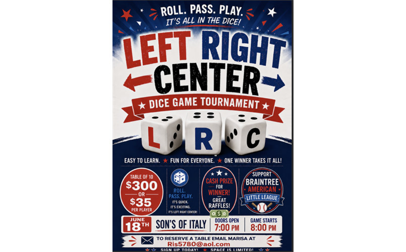 Left-Right-Center Fundraiser!  Thursday, June 18th.  